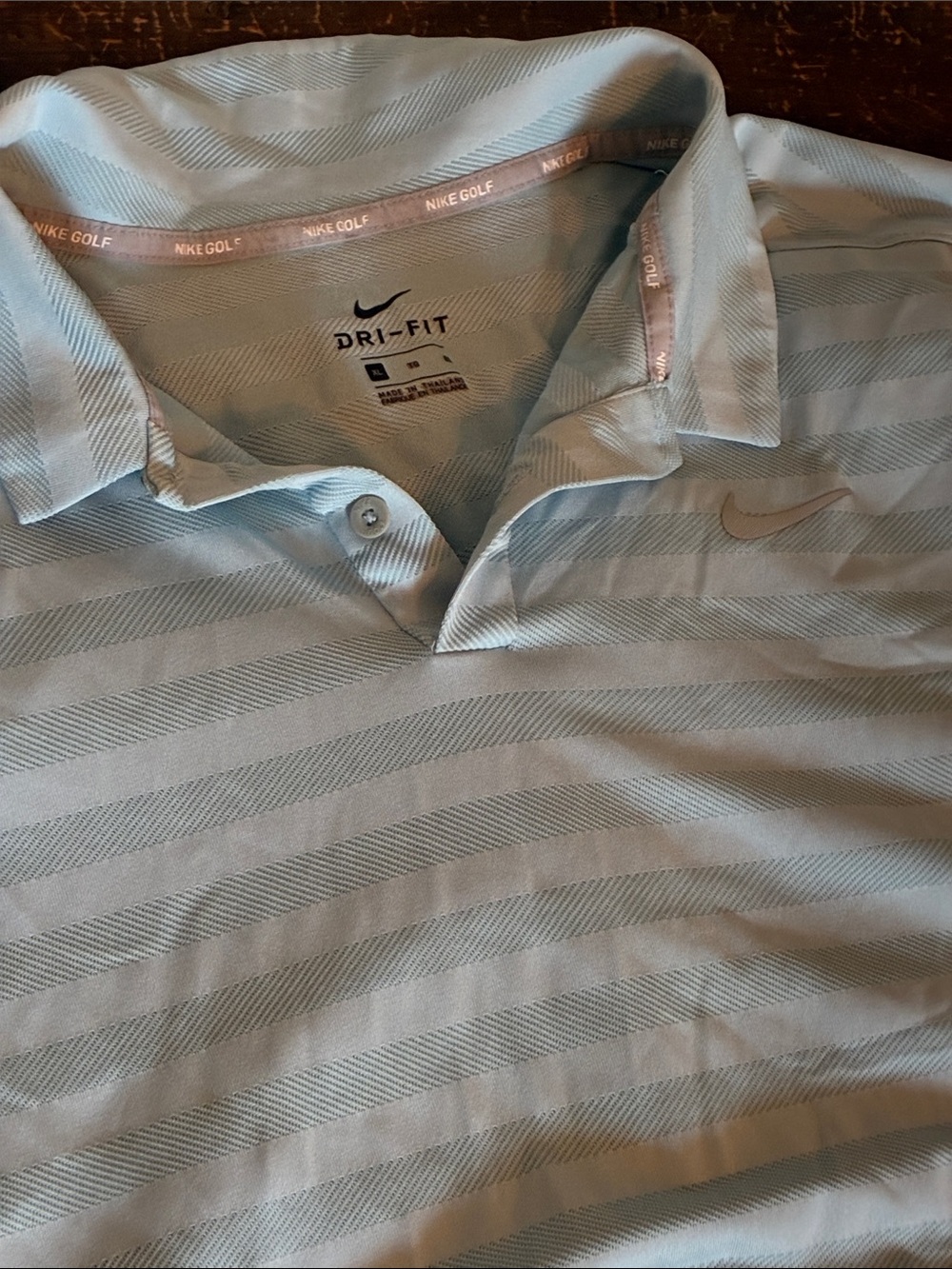 Nike Light Blue Striped Dri-FIT Golf Polo